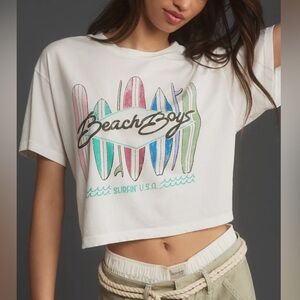Letluv For Anthropologie Beach Boys Cropped Boxy Oversized Fit Graphic Band Tee